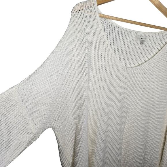 Lucky Brand Womens Ivory Open Knit Sweater XL V-Neck Minimalist Oversized Chunky - Picture 4 of 12